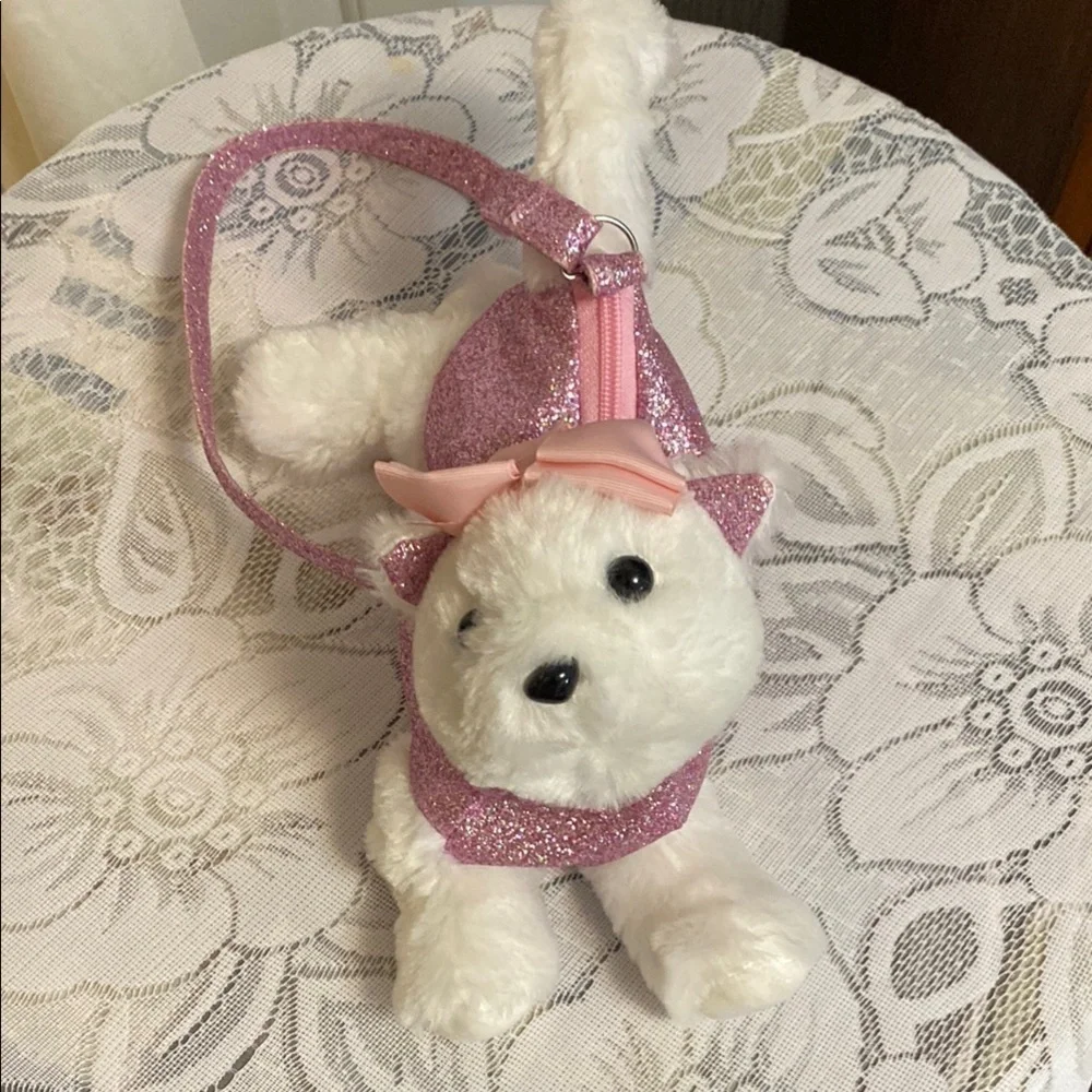 Pink Glitter Kids Stuffed Kitty Cat Zippered Plush Bling Purse